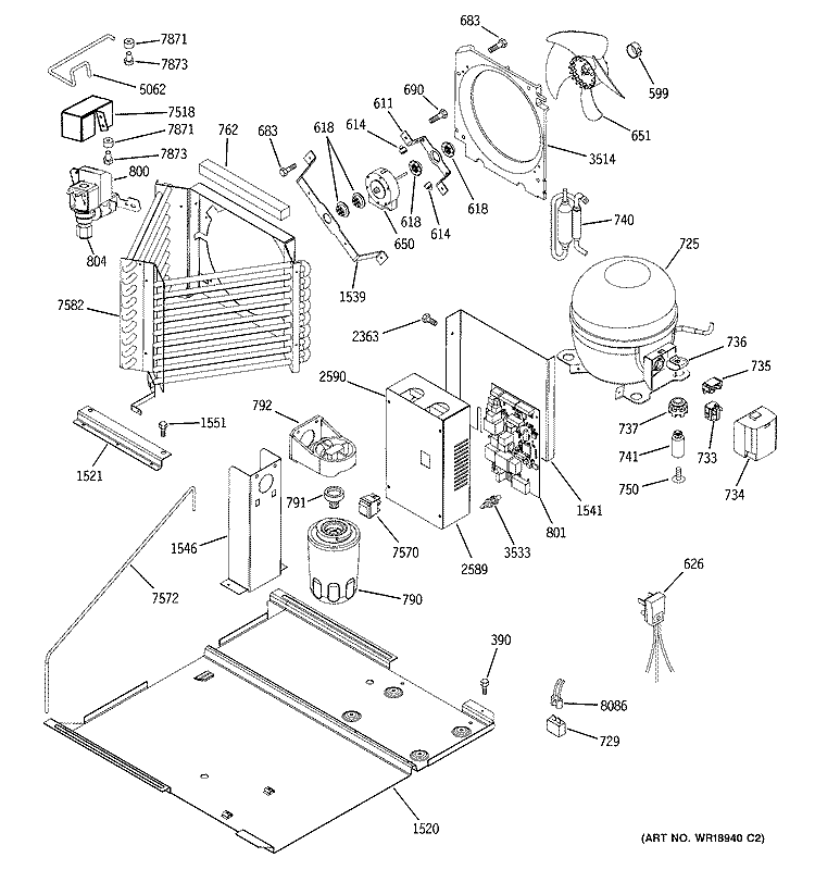 SEALED SYSTEM & MOTHER BOARD Diagram and Parts List for ZIC36NMASSLH  General Electric Refrigerator