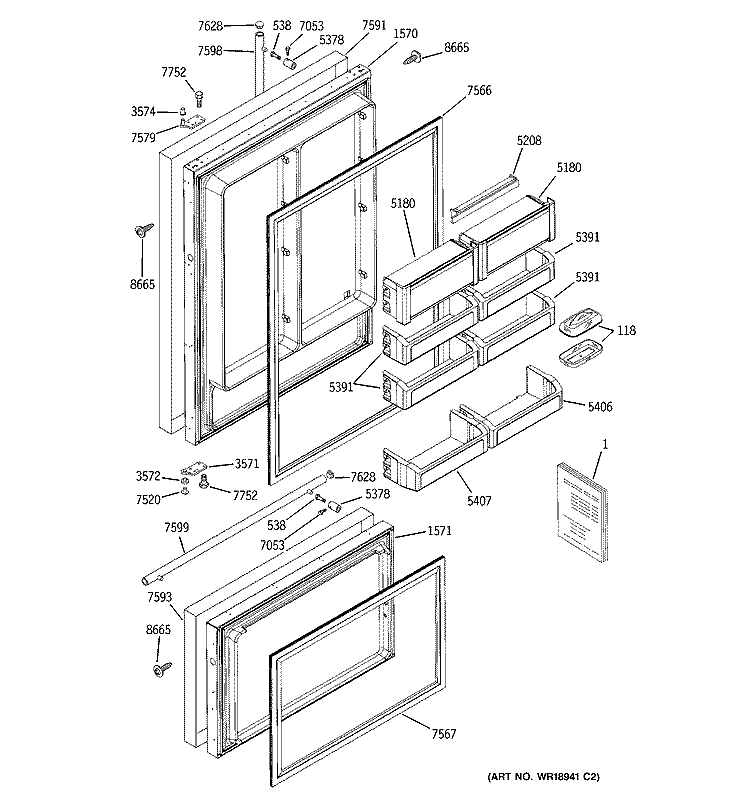 DOORS Diagram and Parts List for ZIC36NMASSRH  General Electric Refrigerator
