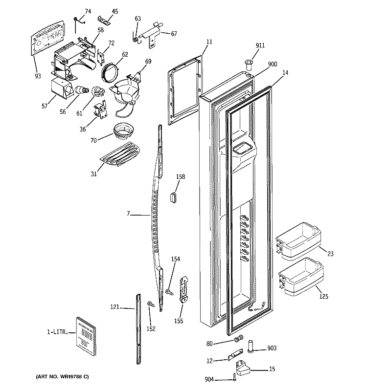 FREEZER DOOR Diagram and Parts List for GCG23YHSAFBB  General Electric Refrigerator