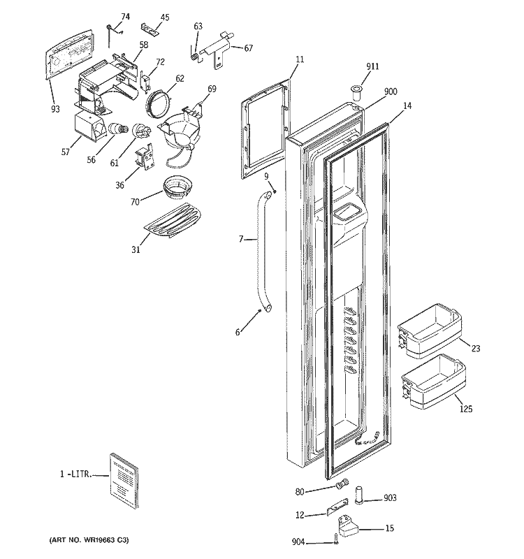 FREEZER DOOR Diagram and Parts List for GCG23YHSAFSS  General Electric Refrigerator