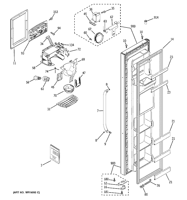 FREEZER DOOR Diagram and Parts List for PSG22SIREFSS  General Electric Refrigerator