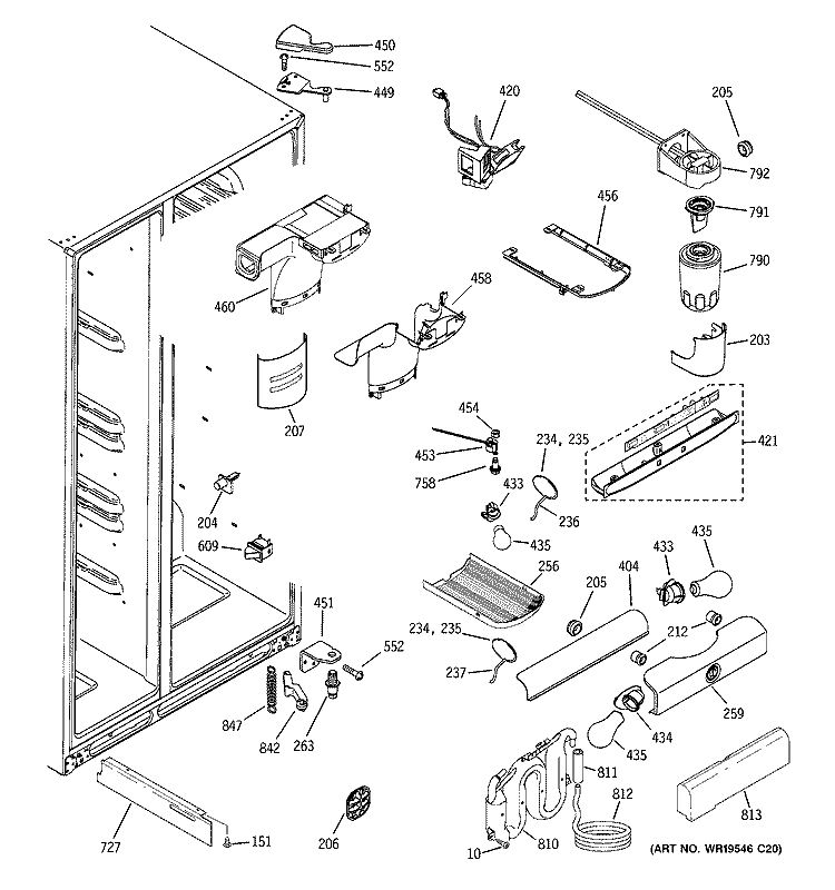 FRESH FOOD SECTION Diagram and Parts List for PSR26LSRBSS  General Electric Refrigerator