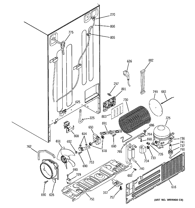 SEALED SYSTEM & MOTHER BOARD Diagram and Parts List for PSR26LSRBSS  General Electric Refrigerator