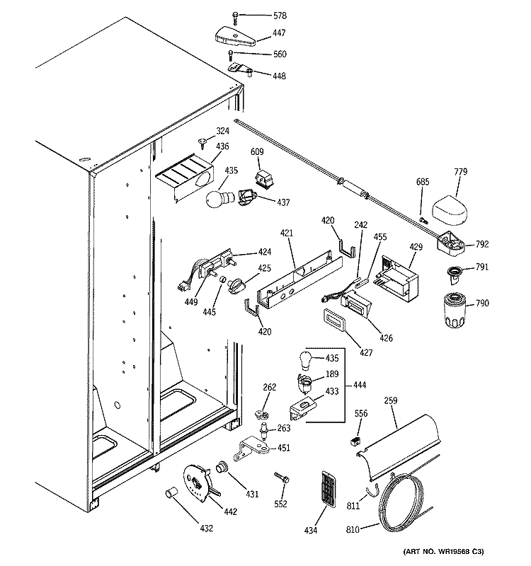 FRESH FOOD SECTION Diagram and Parts List for GSL25JFPHBS  General Electric Refrigerator