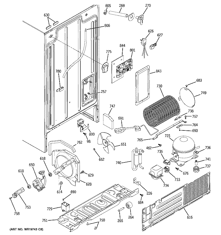 SEALED SYSTEM & MOTHER BOARD Diagram and Parts List for GSL25JFPHBS  General Electric Refrigerator