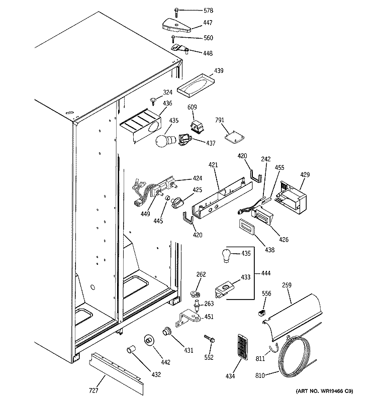 FRESH FOOD SECTION Diagram and Parts List for GSG25MIPHFWW  General Electric Refrigerator