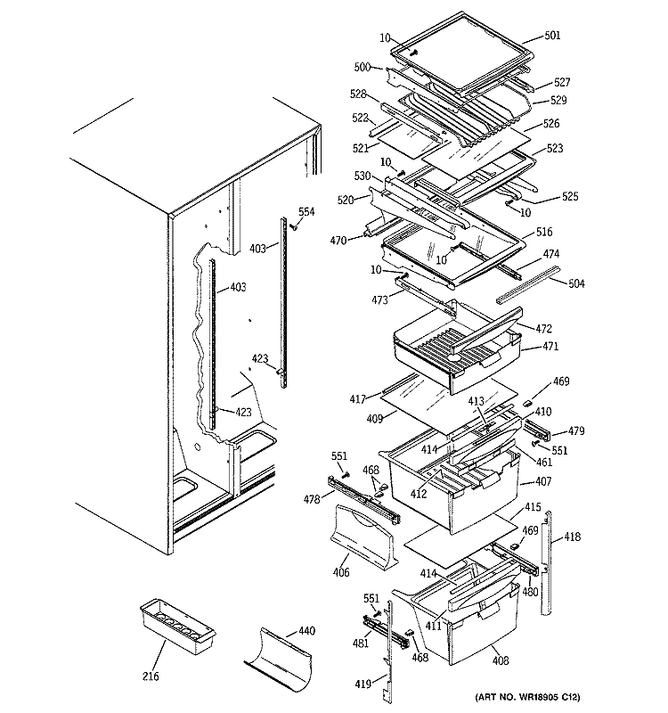 FRESH FOOD SHELVES Diagram and Parts List for GSG25MIPHFWW  General Electric Refrigerator