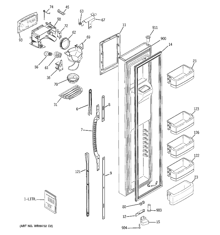 FREEZER DOOR Diagram and Parts List for GCG23YESAFCC  General Electric Refrigerator