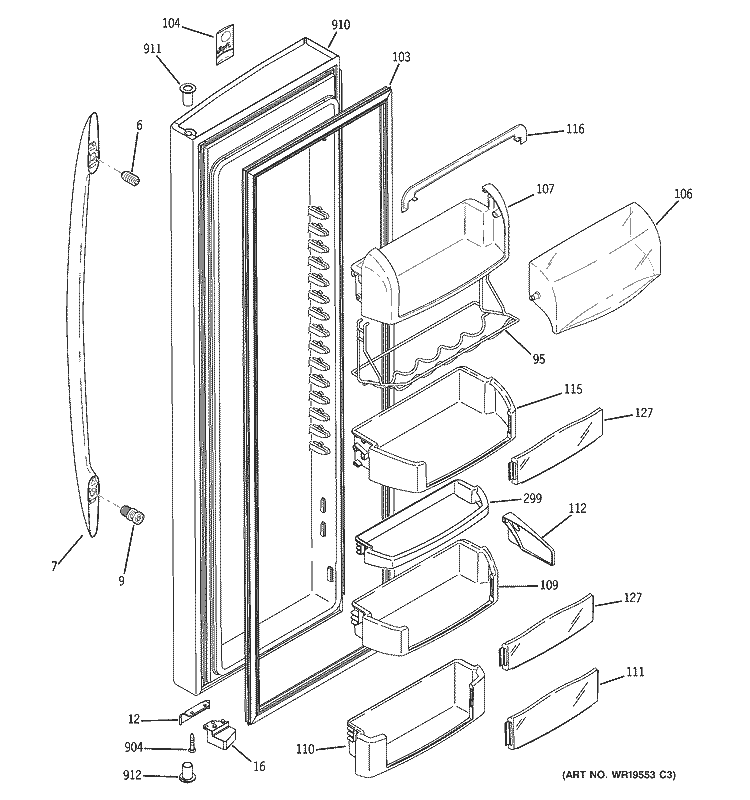 FRESH FOOD DOOR Diagram and Parts List for PCG23SGSAFSS  General Electric Refrigerator