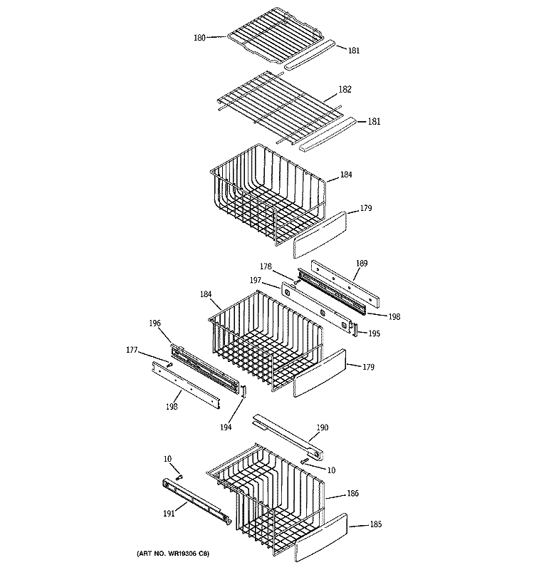 FREEZER SHELVES Diagram and Parts List for PCG23SGSAFSS  General Electric Refrigerator