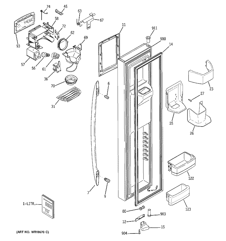 FREEZER DOOR Diagram and Parts List for PSS26LSRCSS  General Electric Refrigerator
