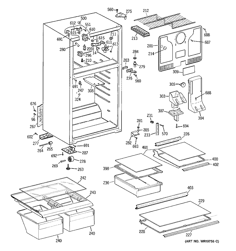 CABINET Diagram and Parts List for HTS17HBSERCC  Hotpoint Refrigerator