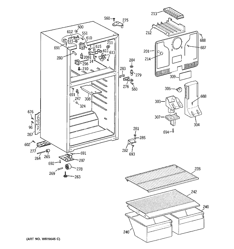CABINET Diagram and Parts List for HTH16CBSXLWW  Hotpoint Refrigerator