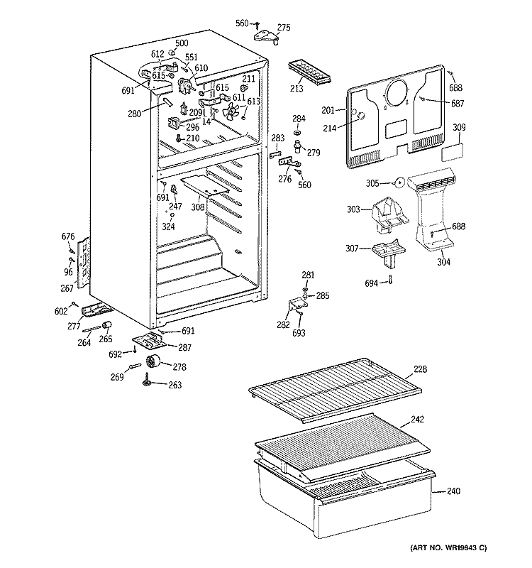 CABINET Diagram and Parts List for HTR16ABSELCC  Hotpoint Refrigerator