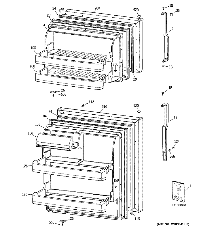 DOORS Diagram and Parts List for HTS17BCSERWW  Hotpoint Refrigerator