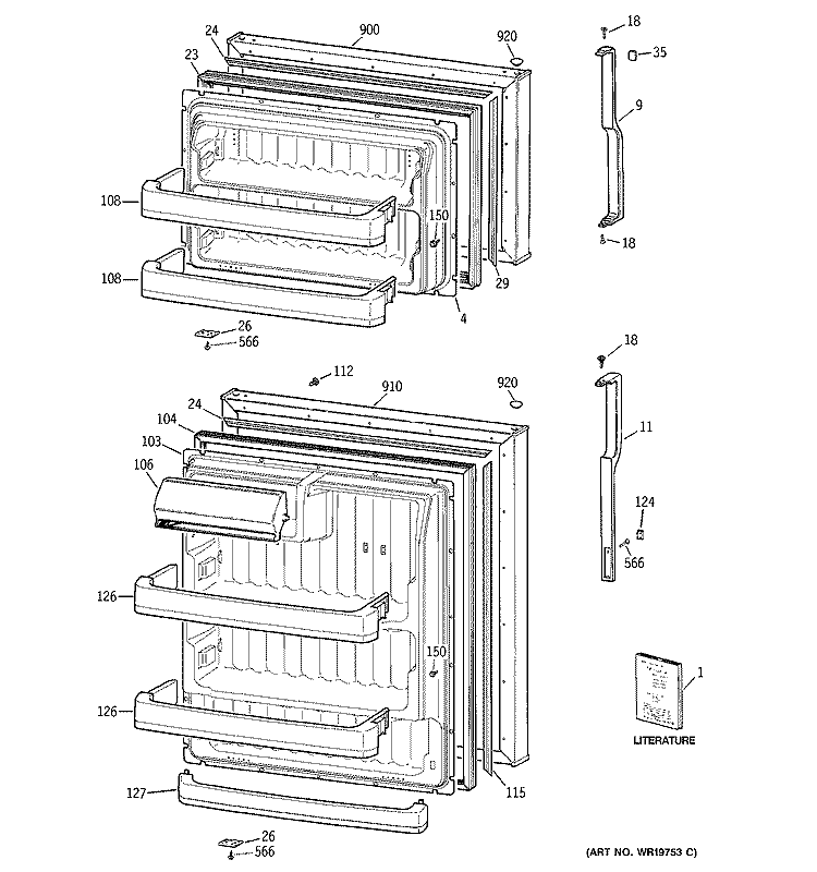 DOORS Diagram and Parts List for HTS18CCSELWW  Hotpoint Refrigerator