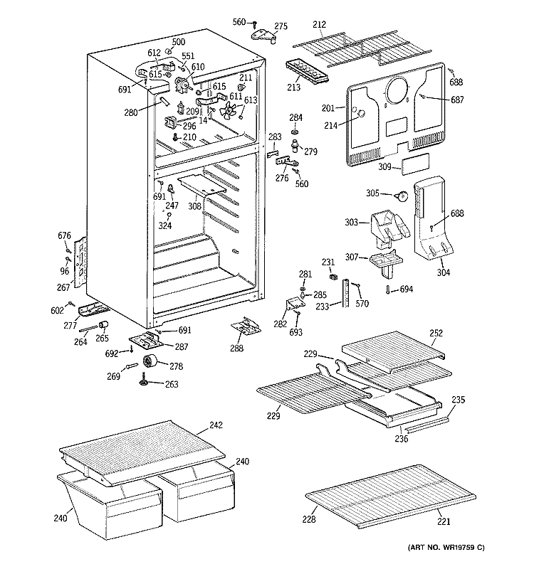 CABINET Diagram and Parts List for HTT18EBSERWW  Hotpoint Refrigerator