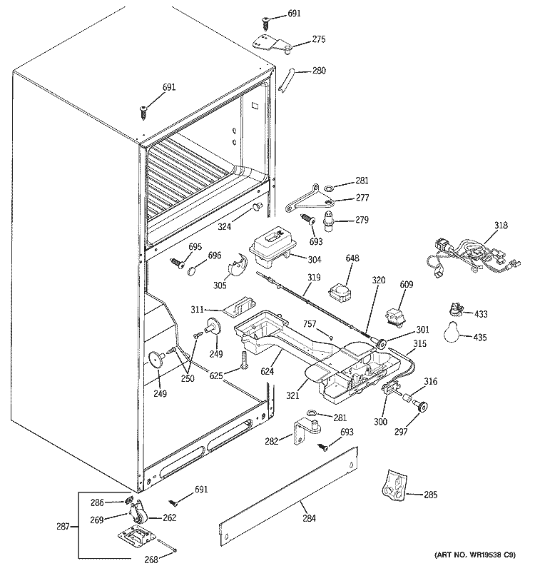 FRESH FOOD SECTION Diagram and Parts List for DTL18ICSBRBS  General Electric Refrigerator