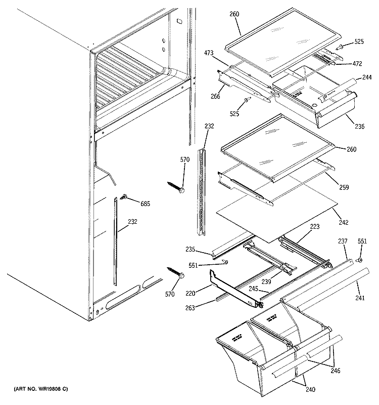 FRESH FOOD SHELVES Diagram and Parts List for DTL18ICSBRBS  General Electric Refrigerator