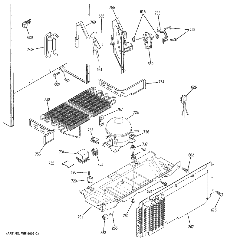UNIT PARTS Diagram and Parts List for DTL18ICSBRBS  General Electric Refrigerator