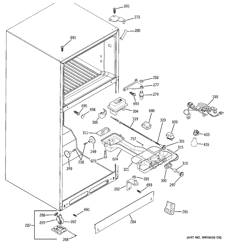 FRESH FOOD SECTION Diagram and Parts List for DTS18ICRFRBB  General Electric Refrigerator