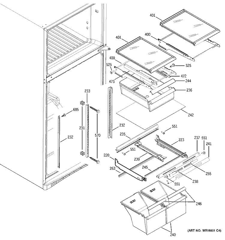 FRESH FOOD SHELVES Diagram and Parts List for ETS18XBPFRCC  General Electric Refrigerator