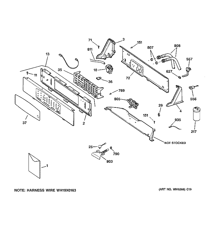 CONTROLS & BACKSPLASH Diagram and Parts List for WNCD2050A9WC  General Electric Washer