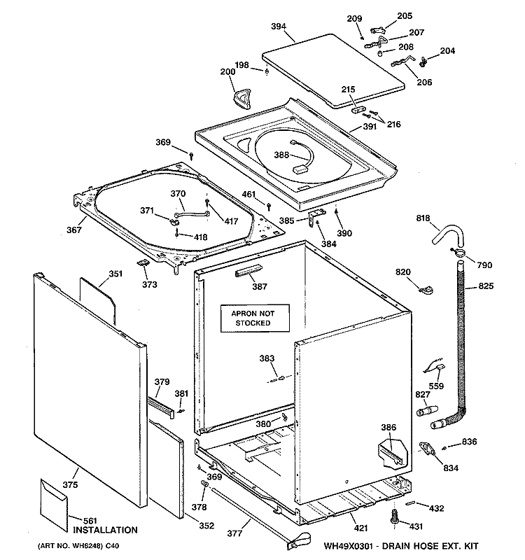 CABINET, COVER & FRONT PANEL Diagram and Parts List for WNCD2050A9WC  General Electric Washer