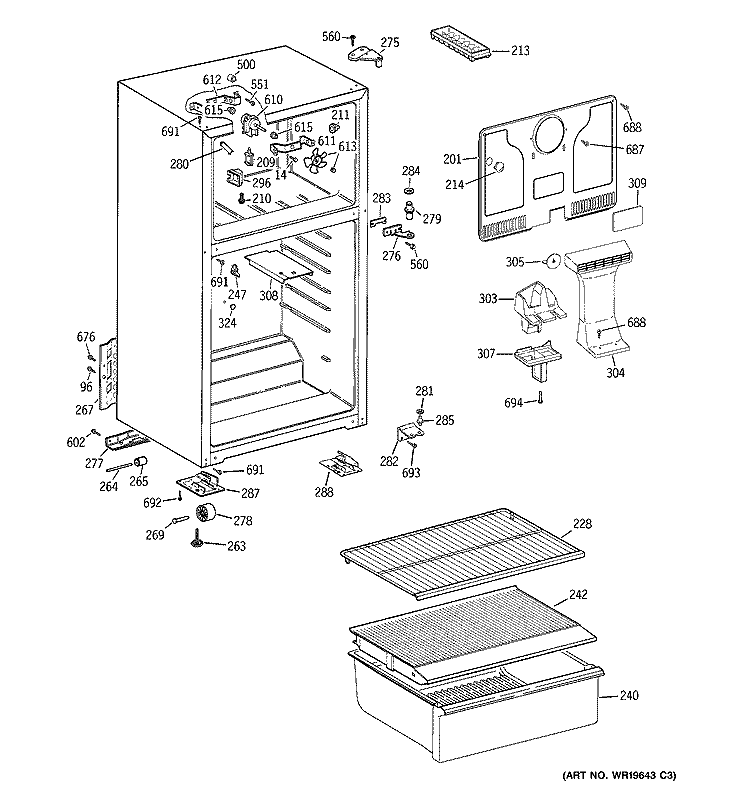 CABINET Diagram and Parts List for A3316ABSERWW  General Electric Refrigerator