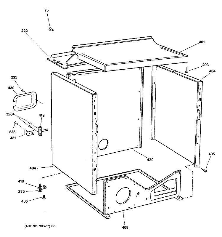 CABINET Diagram and Parts List for DWXR485EB3WW  General Electric Dryer