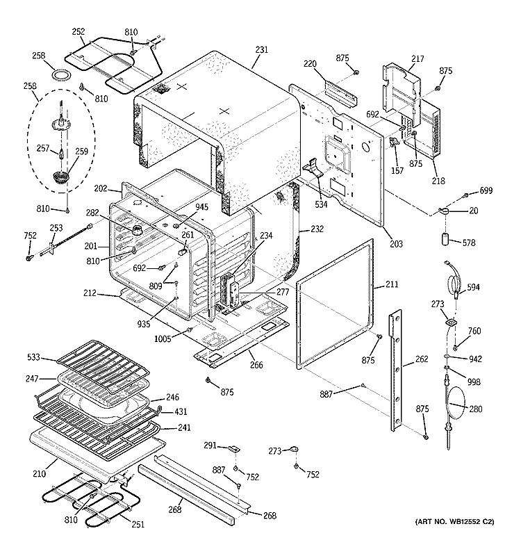 BODY PARTS Diagram and Parts List for JCK915WF2WW  General Electric Wall Oven