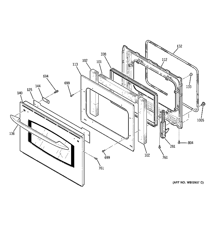 DOOR Diagram and Parts List for JCS968SF3SS  General Electric Range