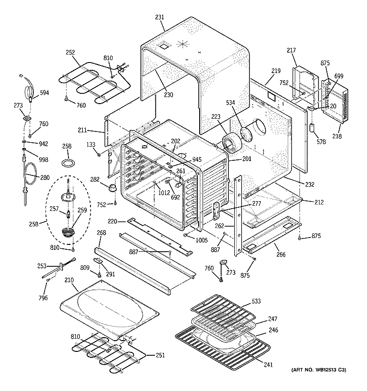 BODY PARTS Diagram and Parts List for JCT915SF1SS  General Electric Wall Oven