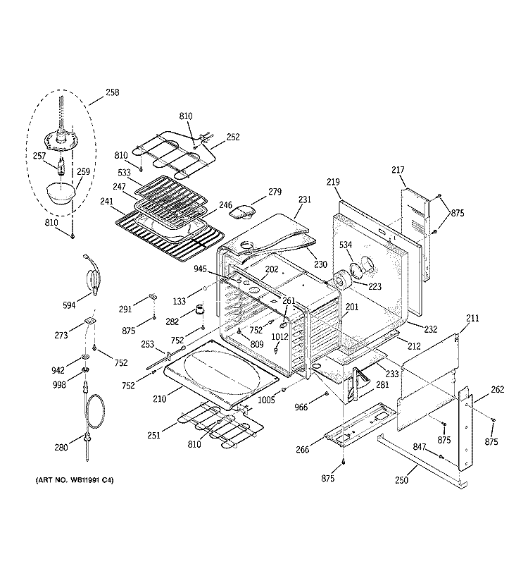 BODY PARTS Diagram and Parts List for JD966KD1CC  General Electric Range