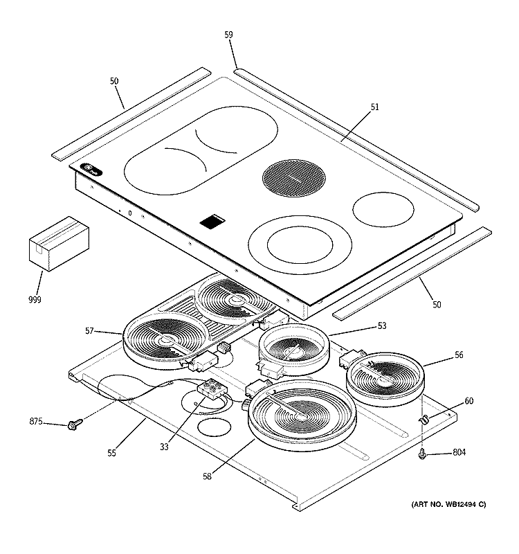 COOKTOP Diagram and Parts List for JD968SF1SS  General Electric Range