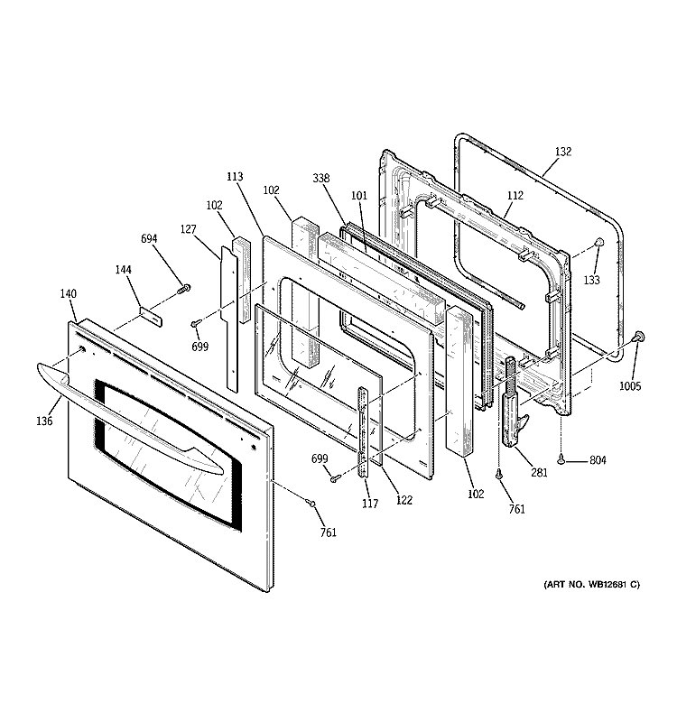 DOOR Diagram and Parts List for JD968SF1SS  General Electric Range