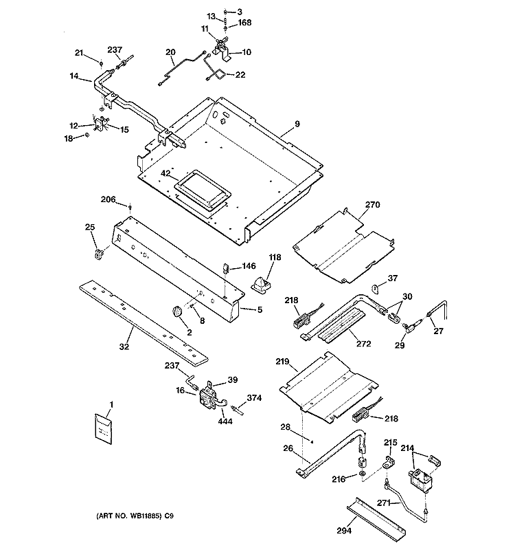 GAS & BURNER PARTS Diagram and Parts List for JGB902SEH1SS  General Electric Range