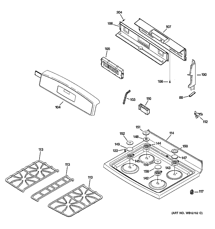 CONTROL PANEL & COOKTOP Diagram and Parts List for JGB902SEH1SS  General Electric Range