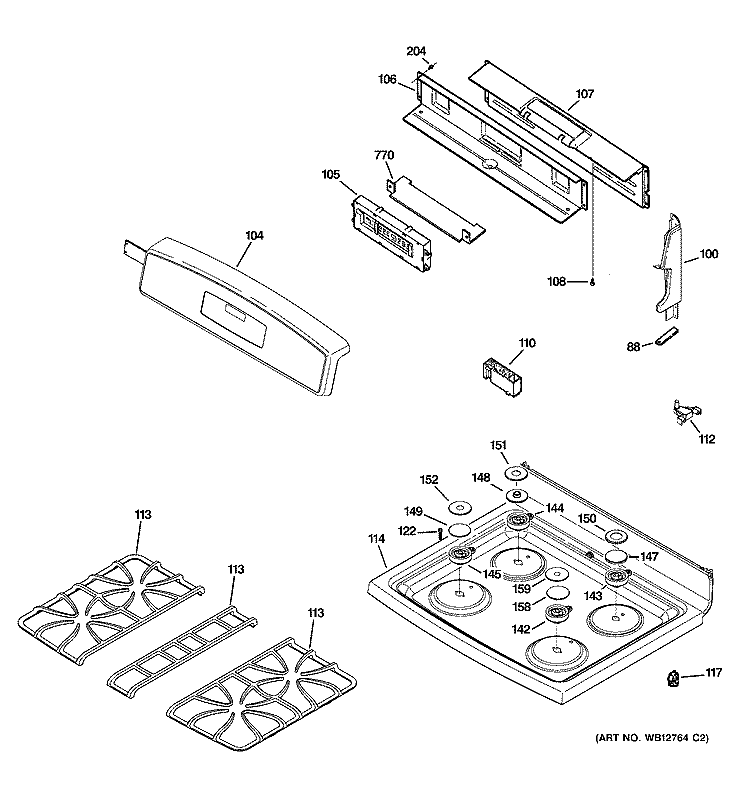 CONTROL PANEL & COOKTOP Diagram and Parts List for JGB915SEF1SS  General Electric Range