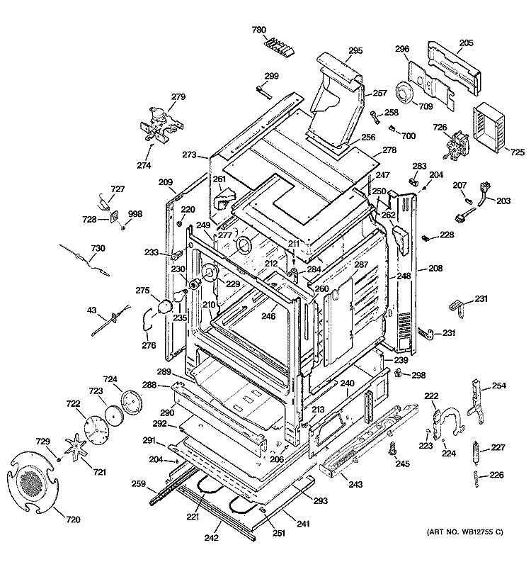 BODY PARTS Diagram and Parts List for JGB920BEF1BB  General Electric Range