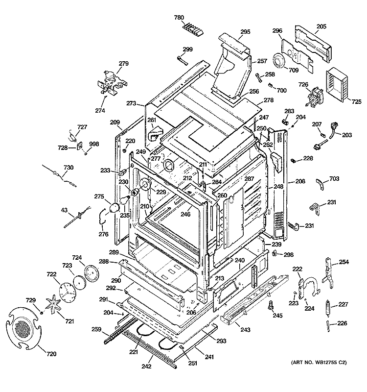 BODY PARTS Diagram and Parts List for JGB920BEF2BB  General Electric Range