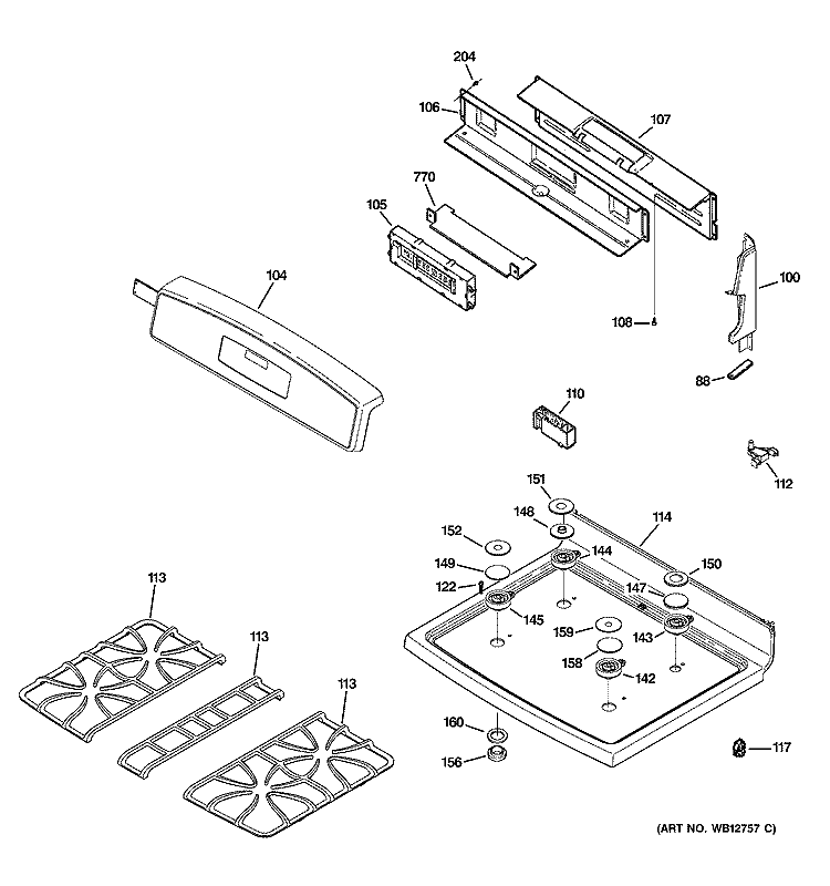 CONTROL PANEL & COOKTOP Diagram and Parts List for JGB920SEF1SS  General Electric Range