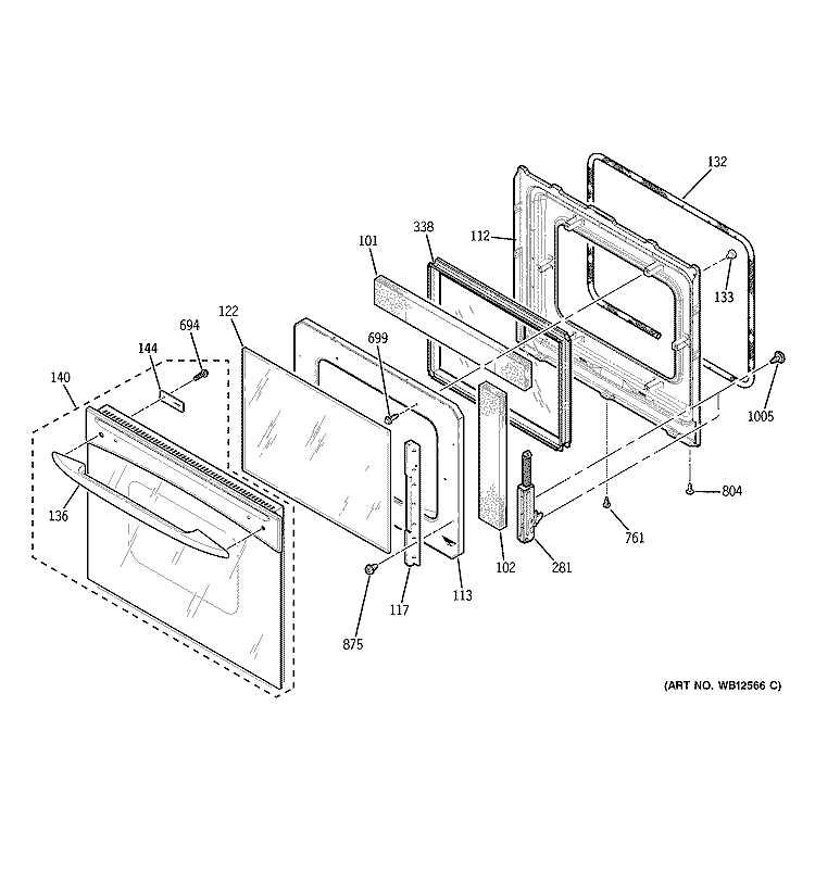 DOOR Diagram and Parts List for JK955BF1BB  General Electric Wall Oven