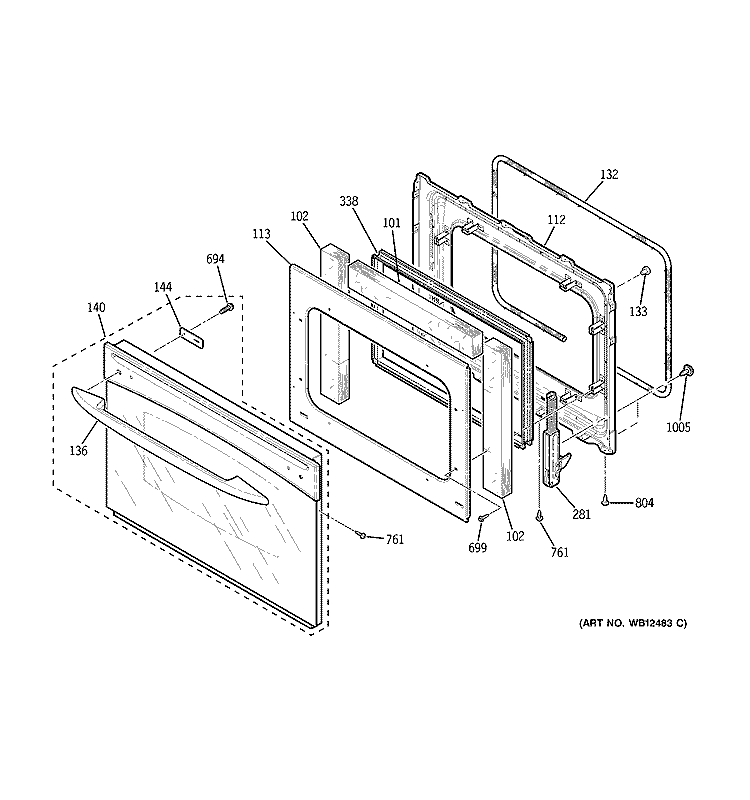 DOOR Diagram and Parts List for JT915WF1WW  General Electric Wall Oven