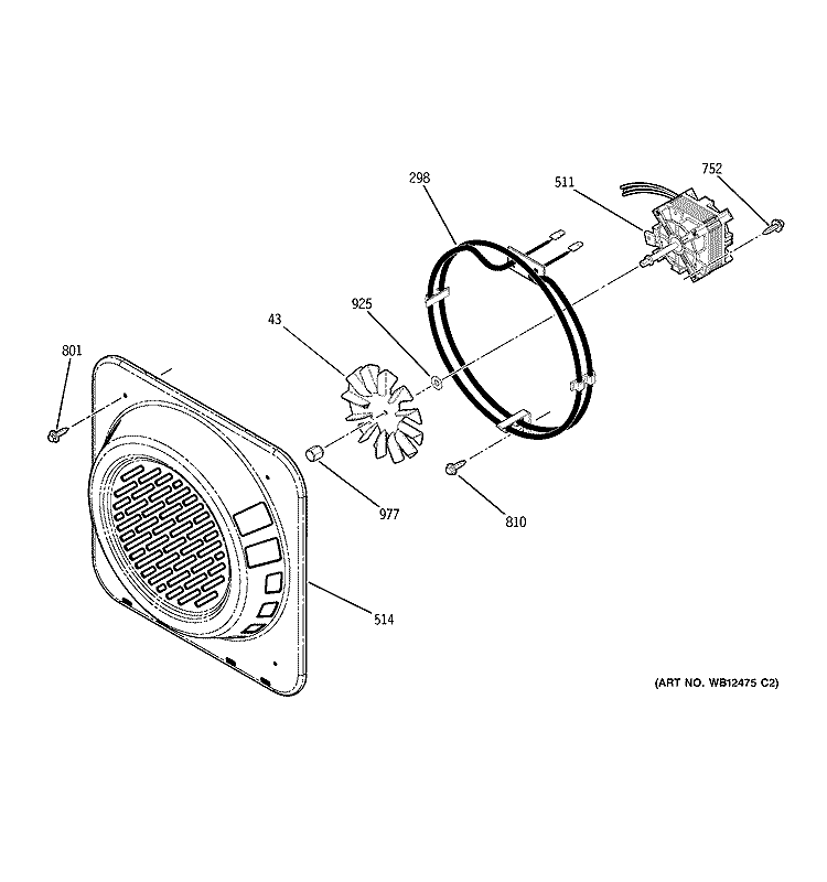CONVECTION FAN Diagram and Parts List for JT915WF1WW  General Electric Wall Oven