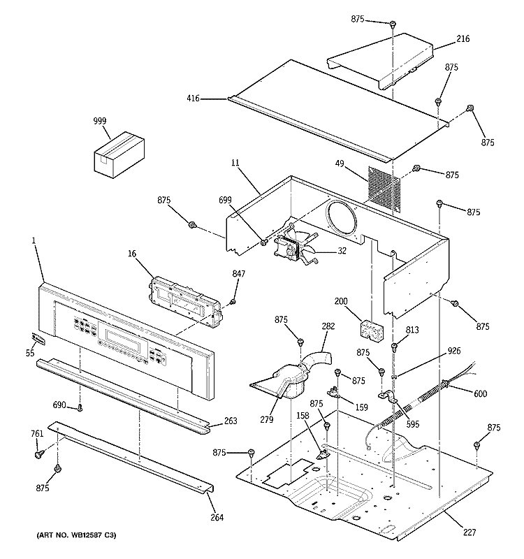 CONTROL PANEL Diagram and Parts List for ZEK938BF3BB  General Electric Wall Oven