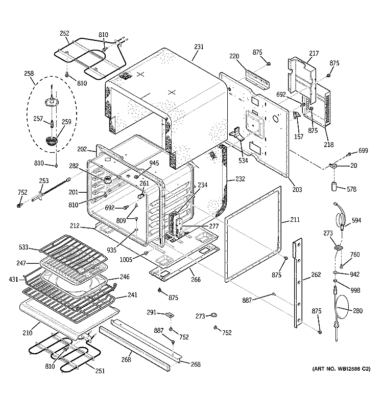 BODY PARTS Diagram and Parts List for ZEK938SF3SS  General Electric Wall Oven
