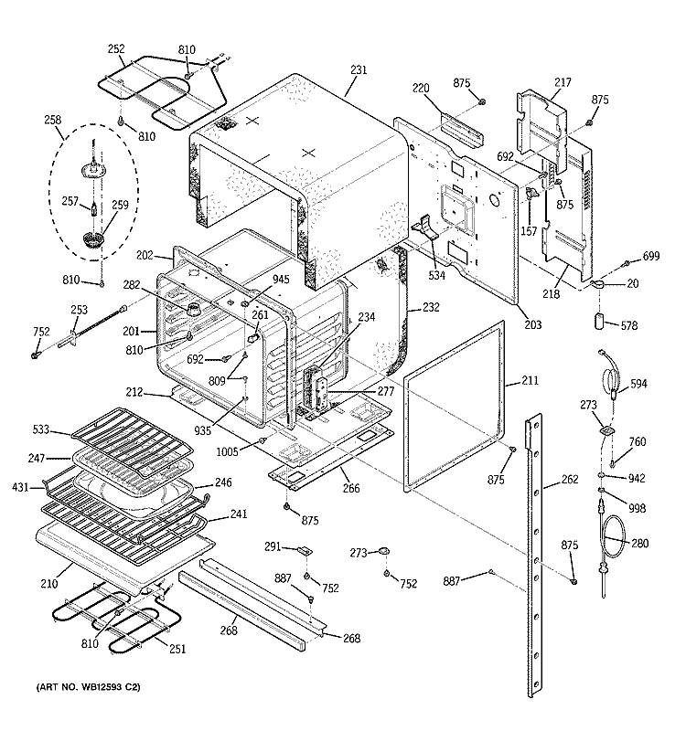 UPPER BODY Diagram and Parts List for ZEK958BF1BB  General Electric Wall Oven