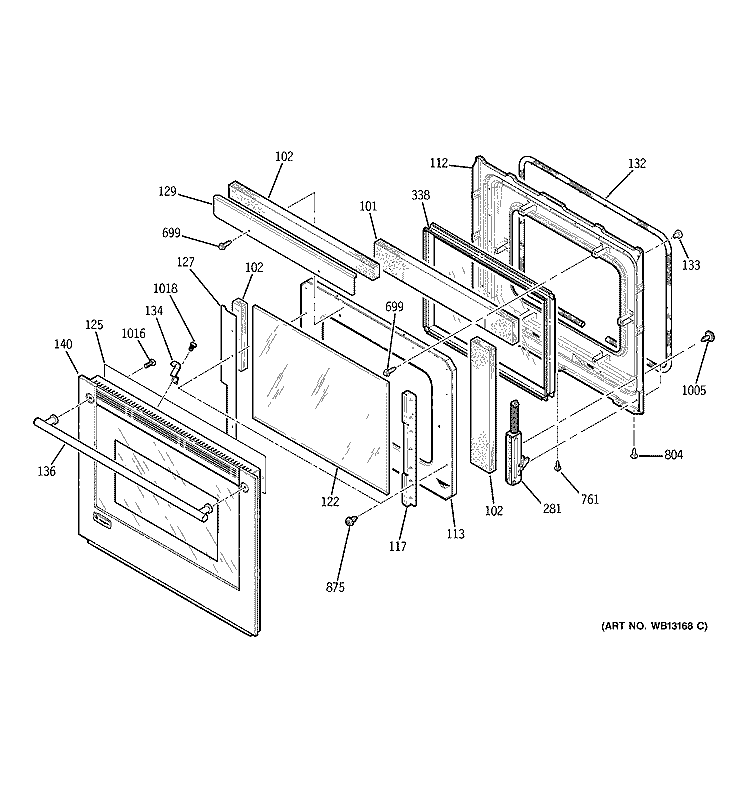 DOOR Diagram and Parts List for ZEK958BF3BB  General Electric Wall Oven