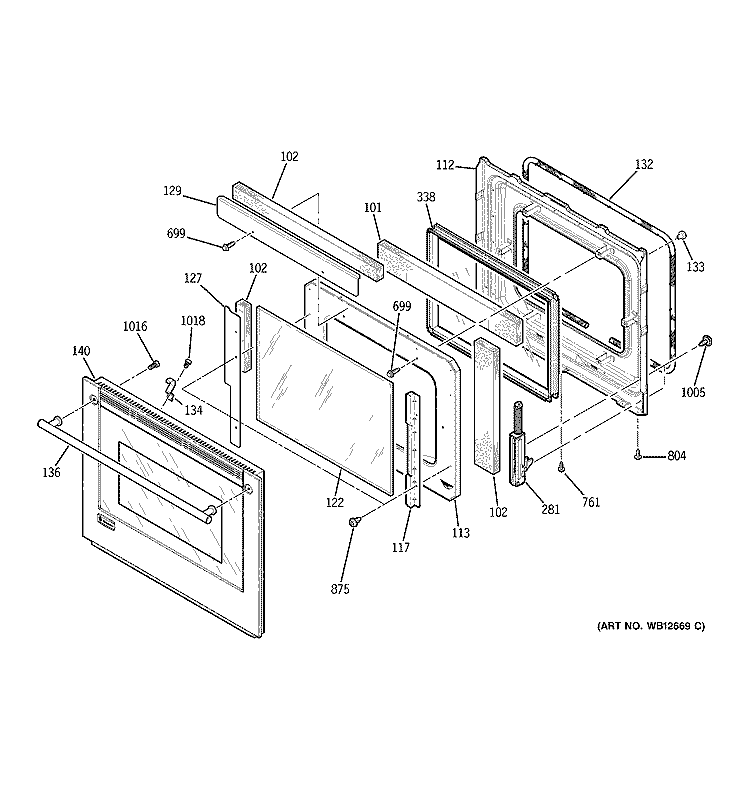 DOOR Diagram and Parts List for ZEK958SF1SS  General Electric Wall Oven